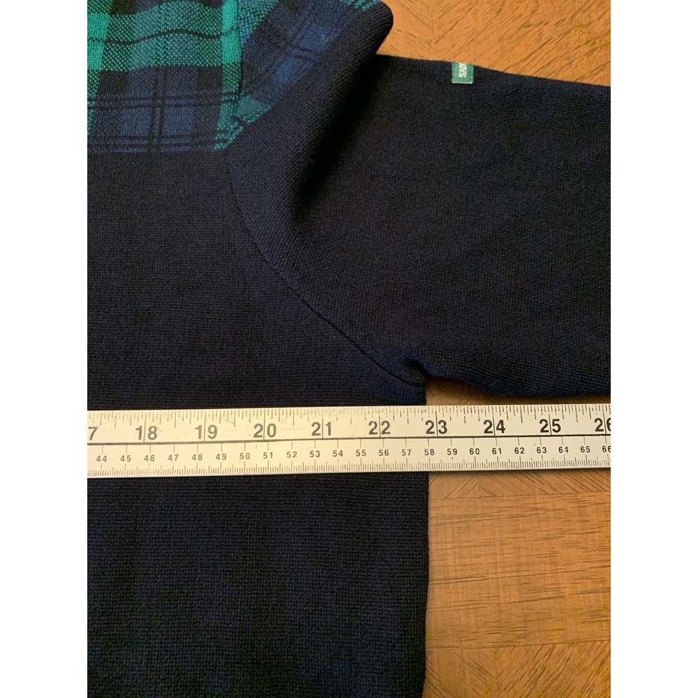 Saint James Sweater‎ New Wool Navy Green Plaid Elbow Patches Men's  Size 48 - Picture 13 of 16